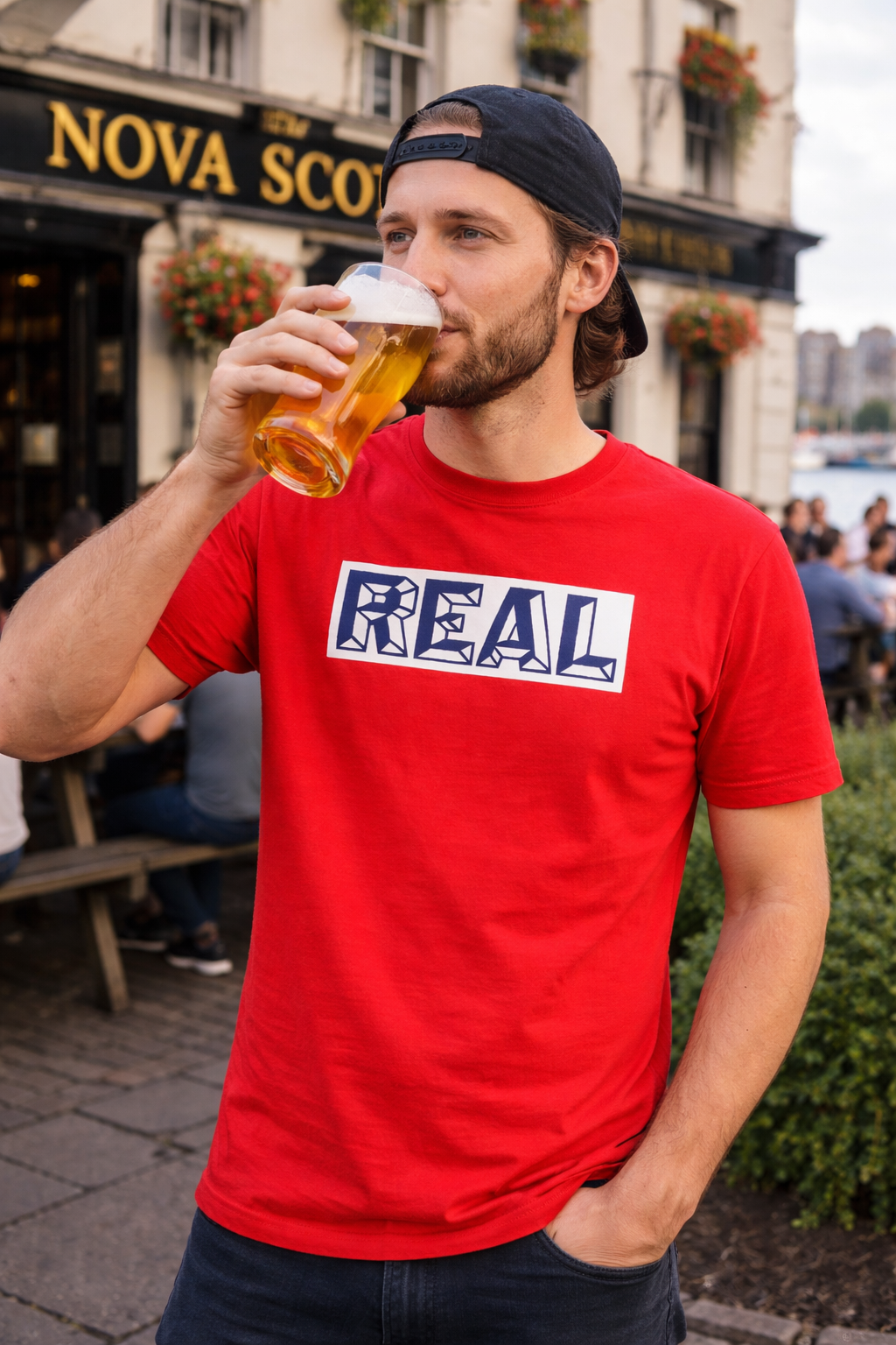 Organic T-shirt, REAL navy on cream